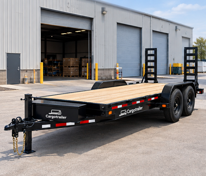 Cargotrailer 6′ x 12′ Flatbed Trailer – Tandem Axle, Wood Deck, Stand-Up Ramps