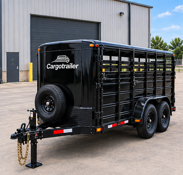 Cargotrailer 6′ x 12′ Livestock Trailer – Tandem Axle, Enclosed Roof, Rear Swing Gate