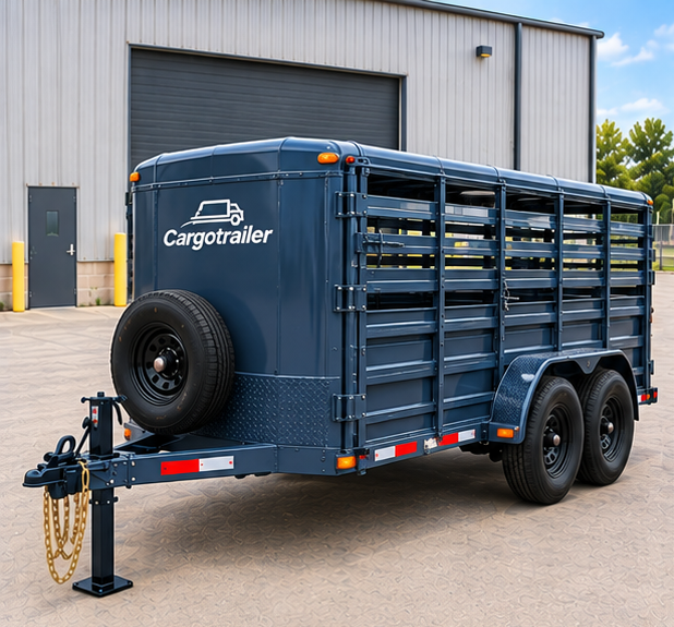 img32_1-1.png Cargotrailer 8′ x 24′ Livestock Trailer – Tandem Axle, Enclosed Roof, Rear Swing Gate - Image 1