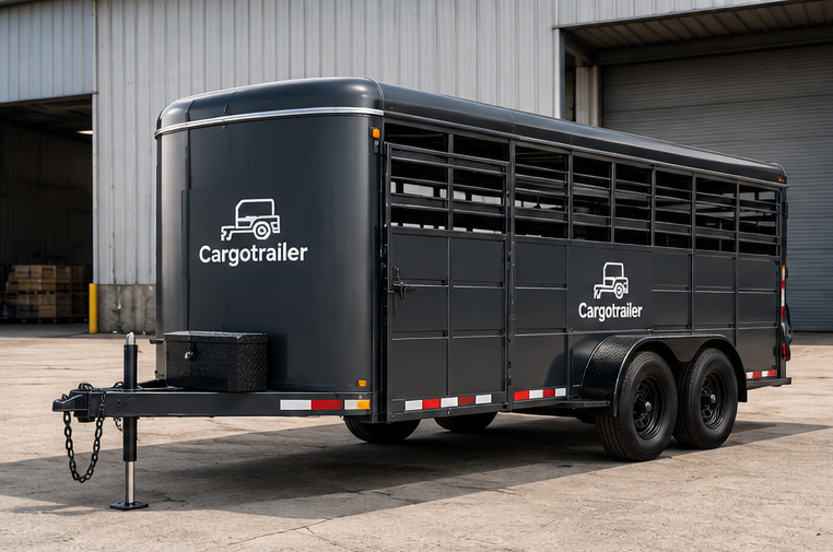 Cargotrailer 7′ x 24′ Livestock Trailer – Tandem Axle, Enclosed Roof, Front Tack Box