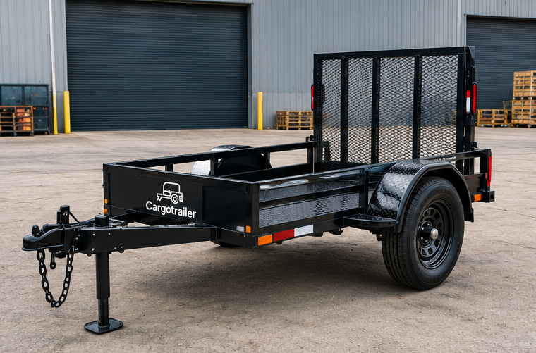Cargotrailer 4′ x 6′ Motorbike Trailer – Single Axle, Steel Floor, Mesh Ramp Gate