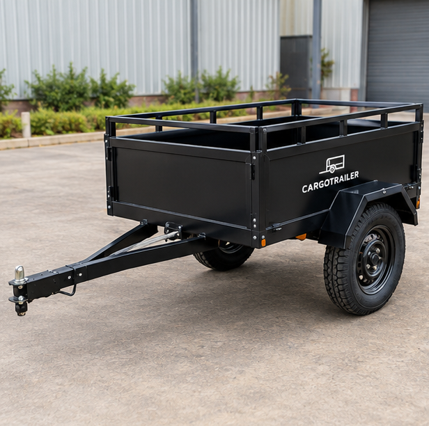 img36_1-1.png Cargotrailer 4′ x 6′ Motorbike Trailer – Single Axle, Steel Box Body, Top Rail - Image 1