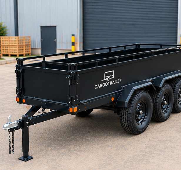 Cargotrailer 7′ x 20′ Quad Trailer – Triple Axle, All-Terrain Tires, Steel Box Body