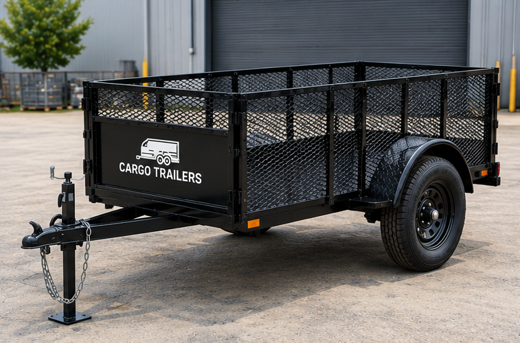 Cargotrailer 5′ x 10′ Cargo Trailer – Single Axle, High Mesh Sides, Ramp Gate