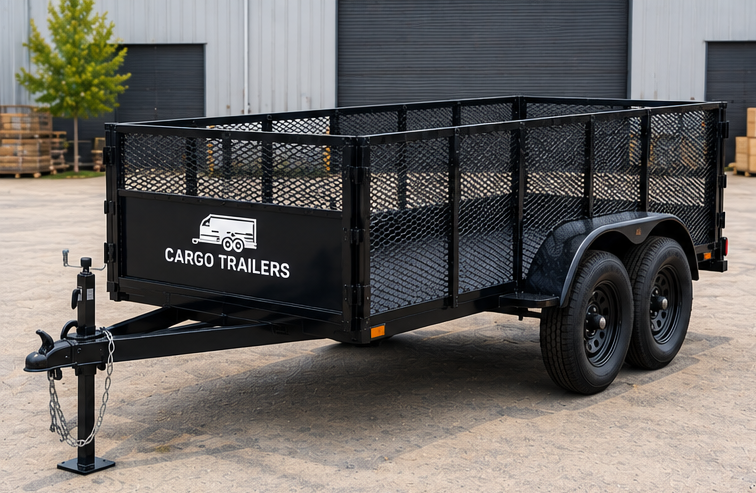 Cargotrailer 6′ x 12′ Cargo Trailer – Tandem Axle, High Mesh Sides, Ramp Gate