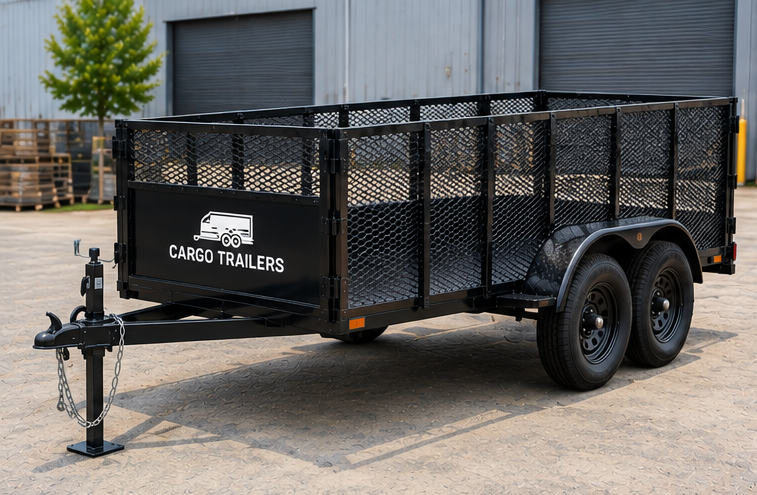 Cargotrailer 6.5′ x 14′ Cargo Trailer – Tandem Axle, High Mesh Sides, Ramp Gate
