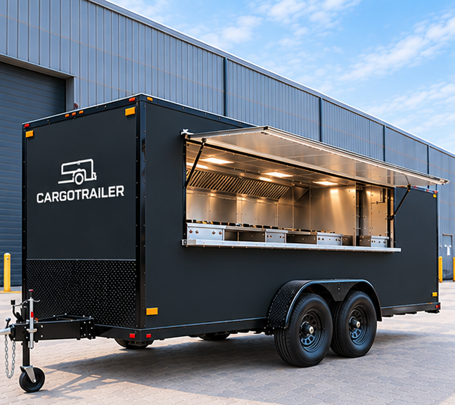 Cargotrailer 8.5′ x 32′ Catering Trailer – Tandem Axle, Stainless Kitchen, Serving Window